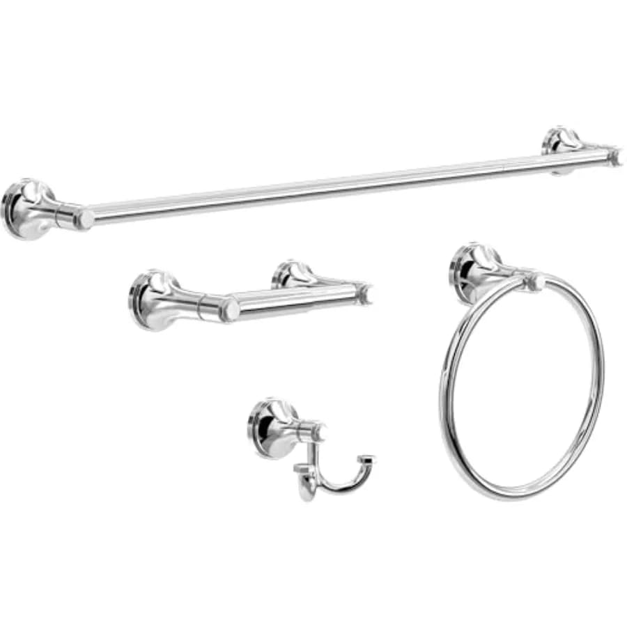 Set da bagno Woodruff da 4 pezzi, portasciugamani da 18" + 6", porta carta igienica, porta asciugamani, gancio, accessori per il bagno da 4 pezzi