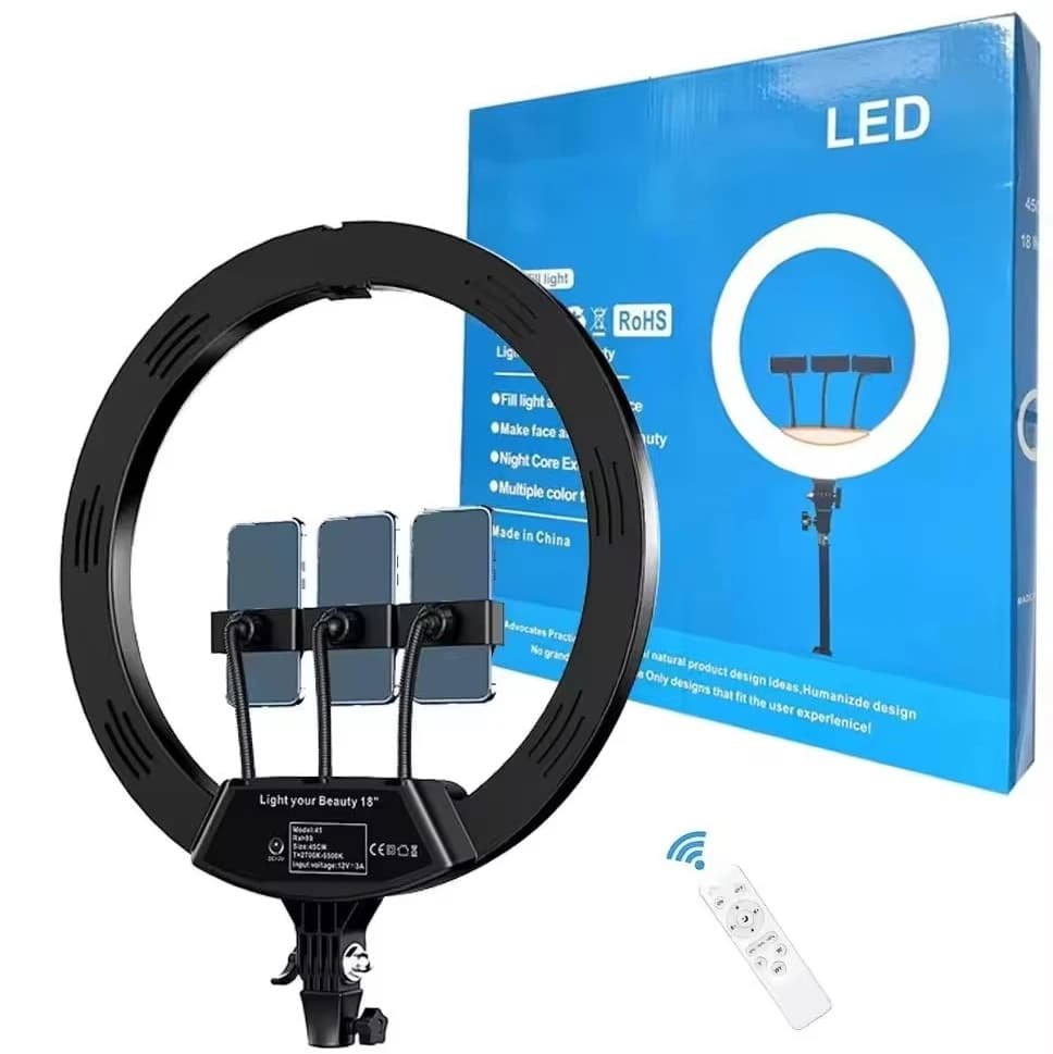 Anello luminoso a LED da 18 pollici Anello luminoso a LED dimmerabile Ringlight 3200-5500K Fotografia Trucco Cerchio di luce per scrivania con staffa da 2,1 M
