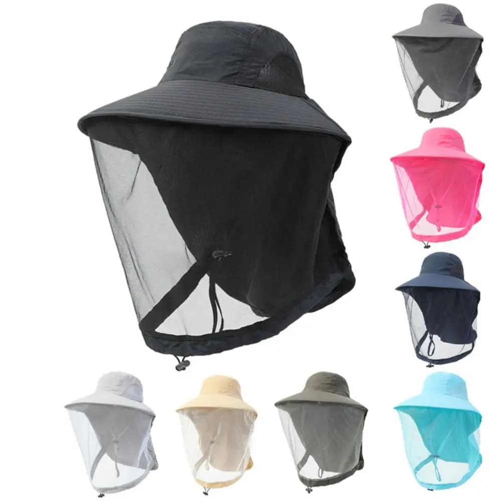 Face Neck Protection Summer Mosquito Hat Foldable Outdoor Sunscreen Fishing Sun Cap Hidden Net Mesh Portable Bucket Hat