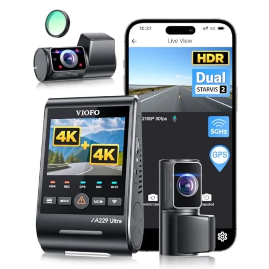 Dash cam per uso in cabina auto, sensore STARVIS 2, colore nero, registrazione a triplo canale 4K+1080P con obiettivo fisheye 210° e Super