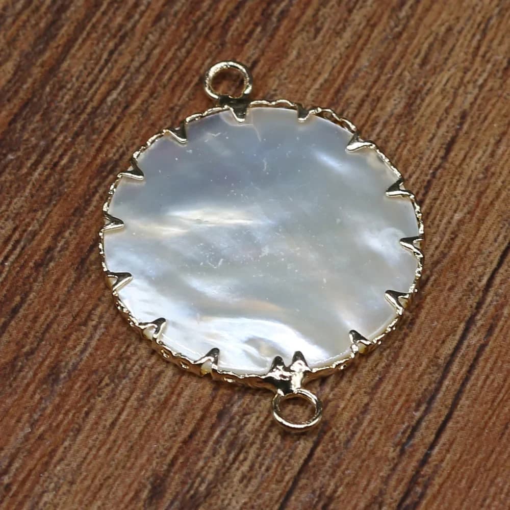 Exquisite Round White Shell Double Hole Link Connectors Polished Shell Pendant Charms Handmade Necklace Jewelry Raw Materials