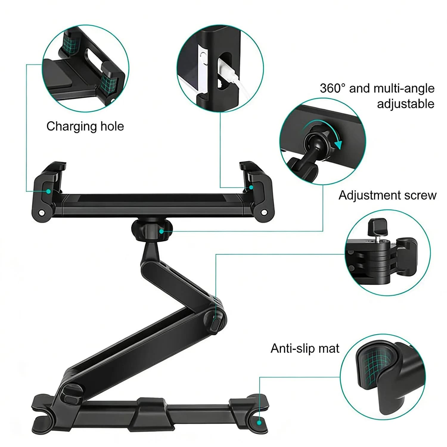 Supporto per cuscino posteriore da auto, supporto per cellulare, tablet, sedile posteriore auto, supporto estensibile e restringibile per cellulare