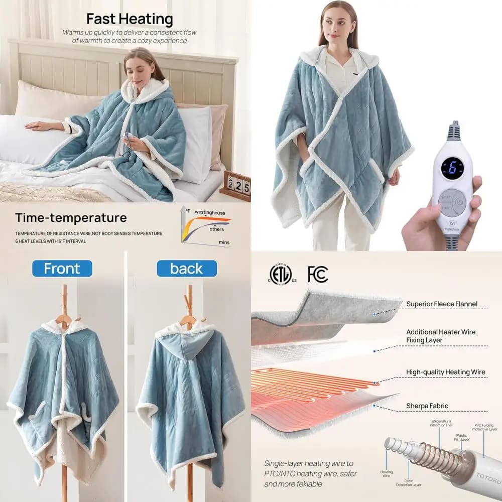 Coperta Riscaldante con 6 Livelli e Timer da 2-10 Ore, Azzurro, 127x152 cm