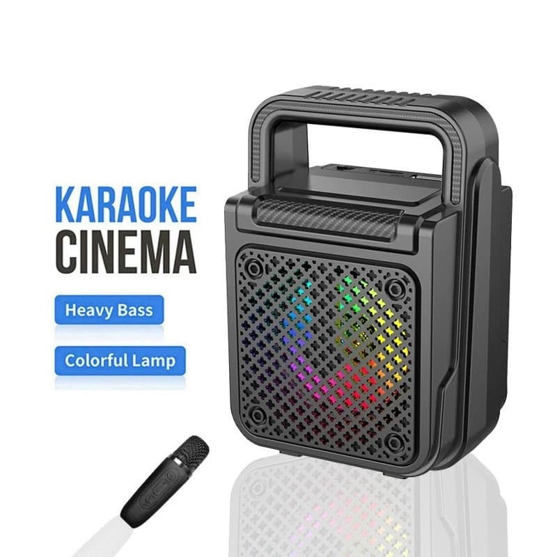 Portable Karaoke Bluetooth Speaker 8W Heavy Bass With Dual Wireless Microphones RGB LED Light TWS Outdoor Handheld Speaker