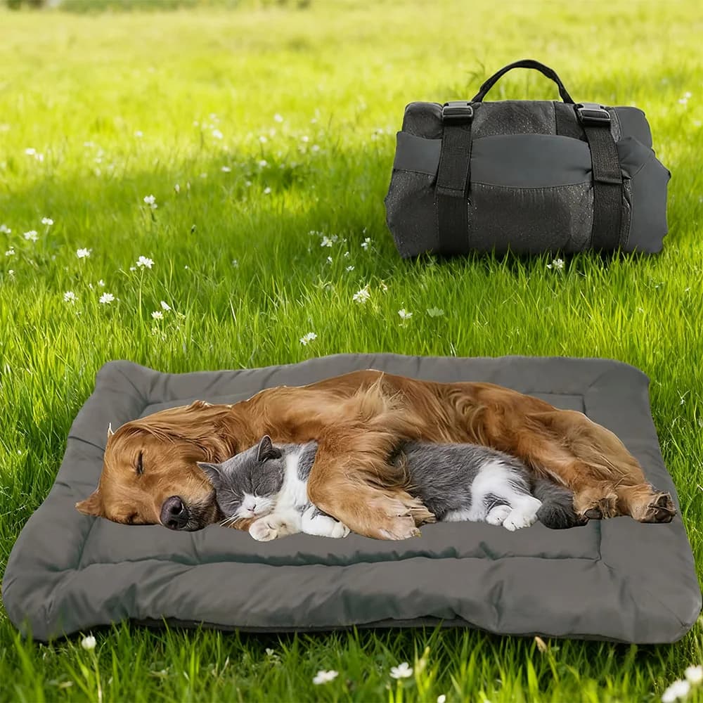 Tappetino per letti per cani portatile impermeabile Tappetino per animali da esterno pieghevole con cinghie per il trasporto Durevole e lavabile per viaggi in campeggio e cortile