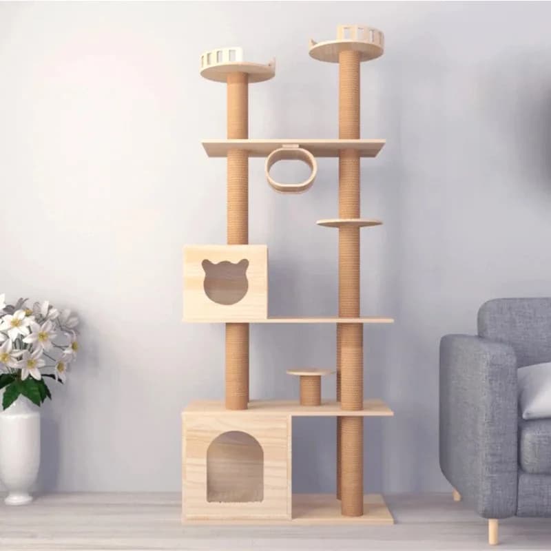 Grande tiragraffi in legno Torre da arrampicata Tiragraffi per animali domestici Arrampicata per gatti Albero con amaca per gatti