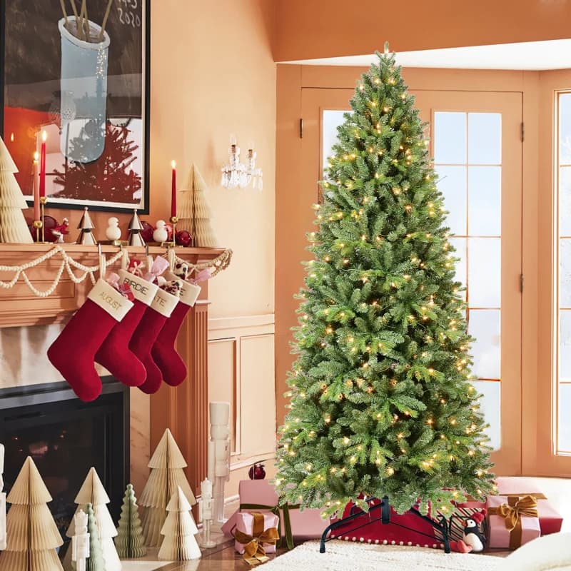 Albero di Natale da 7 piedi con punte 1375 e 400 luci LED bianche calde – Rami misti in PVC+PE, struttura incernierata per una facile installazione, metallo