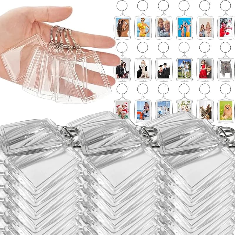 5~50pcs Transparent Photo Frame Keychain Snap-In Custom Insert Photo Acrylic Blank Keyring Clear Blank Picture Pendant Party Gif
