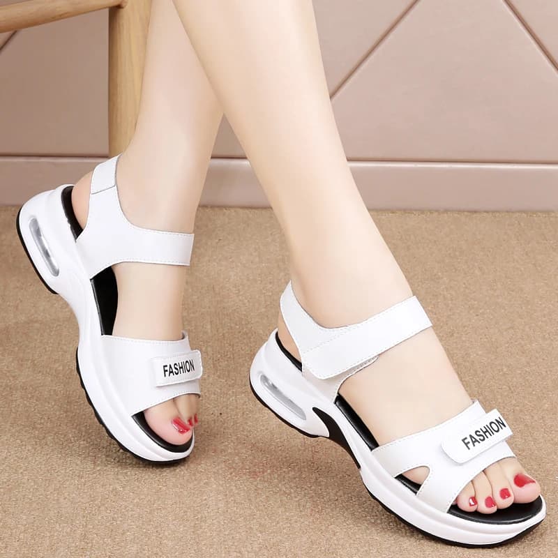 Sandali sportivi casual da donna ultra-leggeri estivi con cuscino d'aria e velcro, sandali da spiaggia con zeppa alla moda