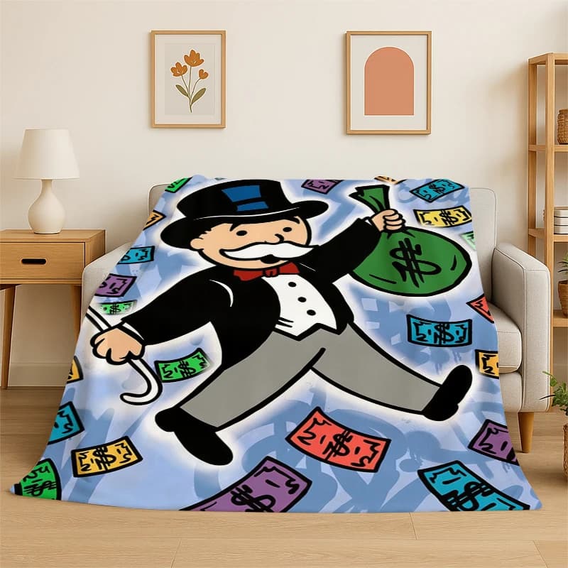 Coperta in Flanella Morbida e Calda con Motivo Monopoly Dollar Rich Game, per Camera da Letto, Soggiorno, Viaggi, Campeggio e Picnic
