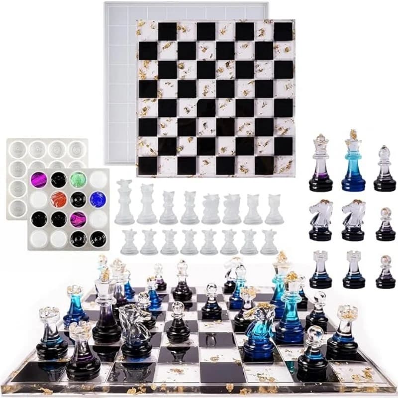 DIY Chess Piece Resin Mold – 3D Silicone for Epoxy Crystal Craft, Chess Set Making Kit for Board Game Lovers