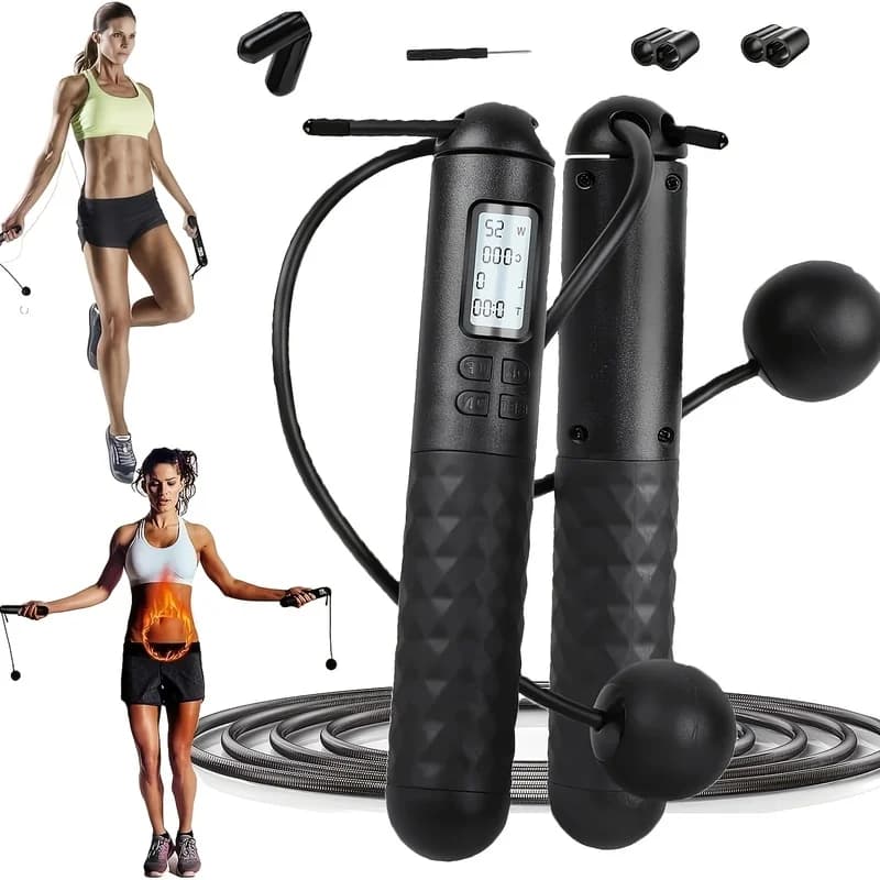 2-in-1 Cordless Jump Rope with Large Weighted Ball, HD LCD Display Counter Wireless Skipping Rope, Silent Adjustable Anti-Tangle