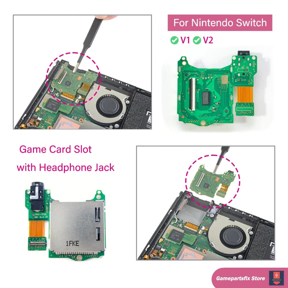 Per NS V1 V2 Slot per cartuccia per lettore di schede di gioco universale con porta jack per cuffie per parti di riparazione di ricambio per console Nintend Switch