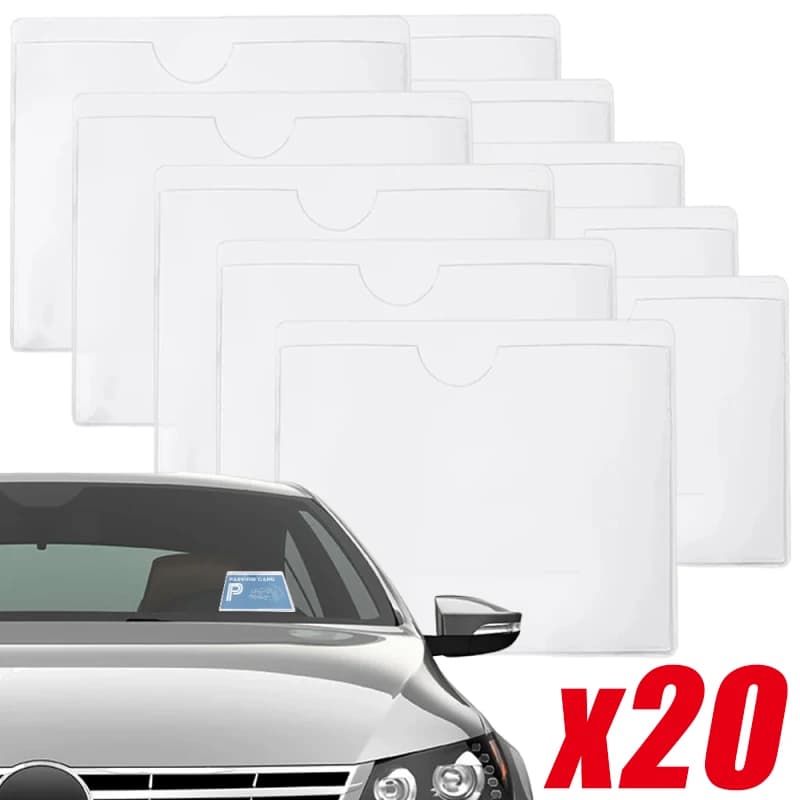 Borsa per carte di permesso di parcheggio per parabrezza trasparente Tasca per carte in plastica Tasca per etichette trasparenti autoadesiva Porta carte di archiviazione di fatture