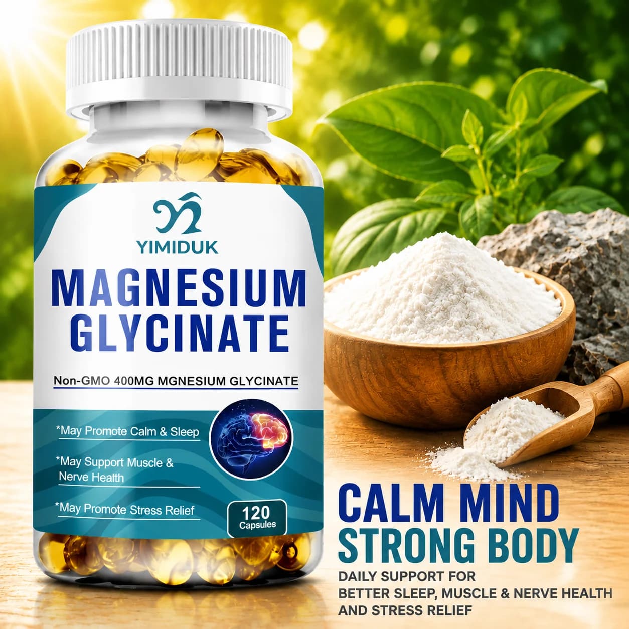 Yimiduk Pure Magnesium Glycinate Supplement, with Vitamin B6, for Fights Fatigue, Cramps & Heart Health, Reduces Anxiety, Vegan