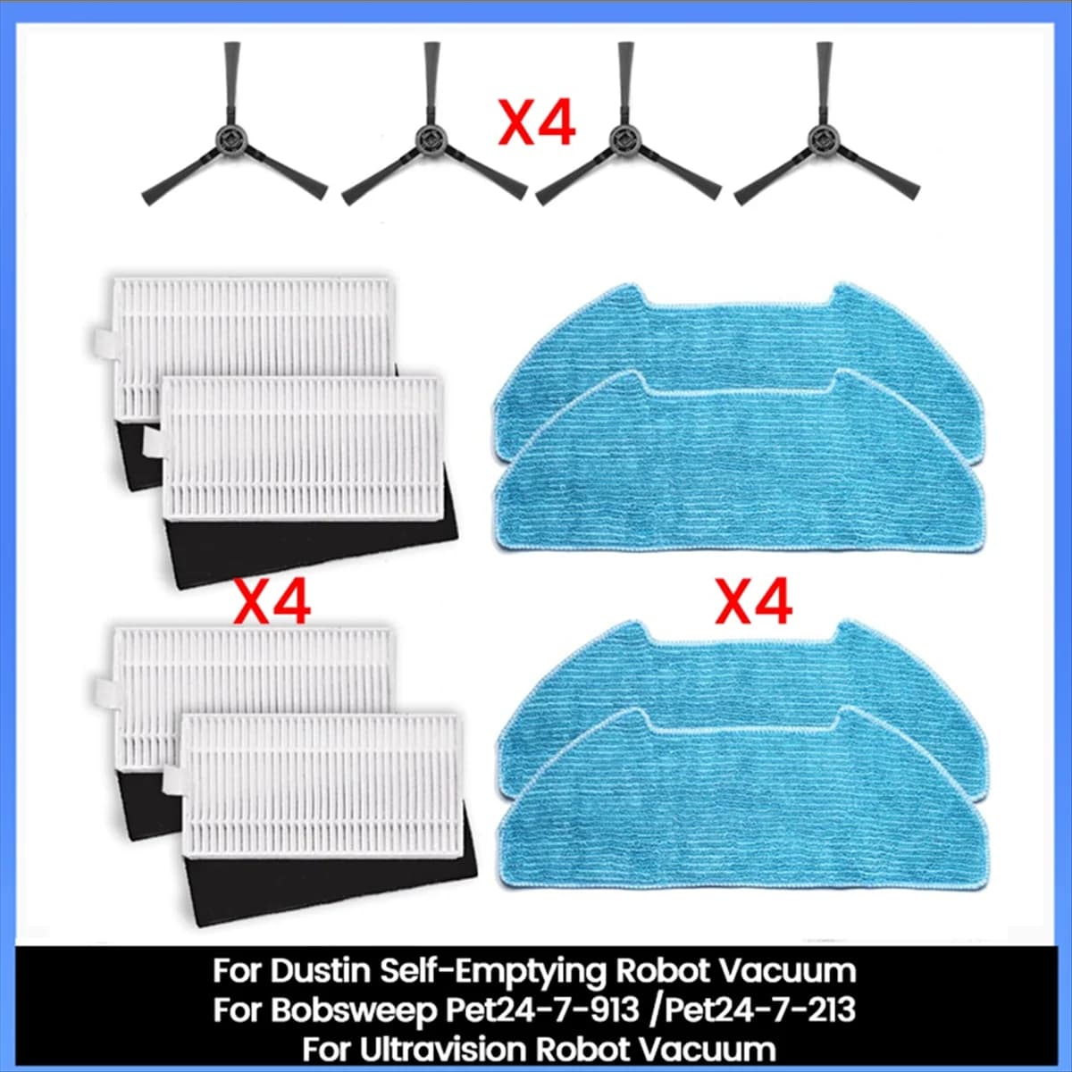 NUOVO 12PCS Spazzola Laterale Mop Filtro per Dustin Auto-Svuotamento per Bobsweep Pet24-7-913/Pet24-7-213 per Ultravision Robot Aspirapolvere