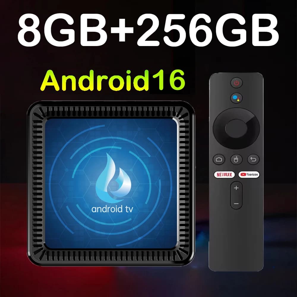 Box TV Smart Android 16 8K Veloce con Bluetooth 6.0, Dual Wifi 5G, Assistente Google, RAM 4GB/8GB, ROM 128GB/256GB, Lettore Multimediale AV1