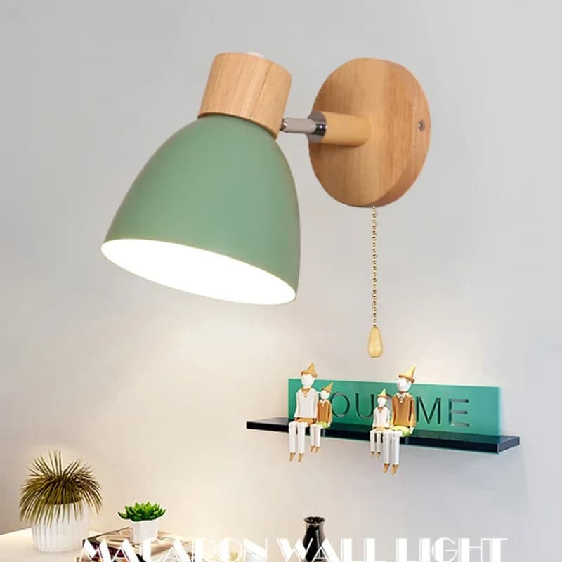 Sconce For Bedroom Nordic Wall Lamp Wooden Living Room Home Lighting E27 Macaroon Bedside Light With Switch Decor