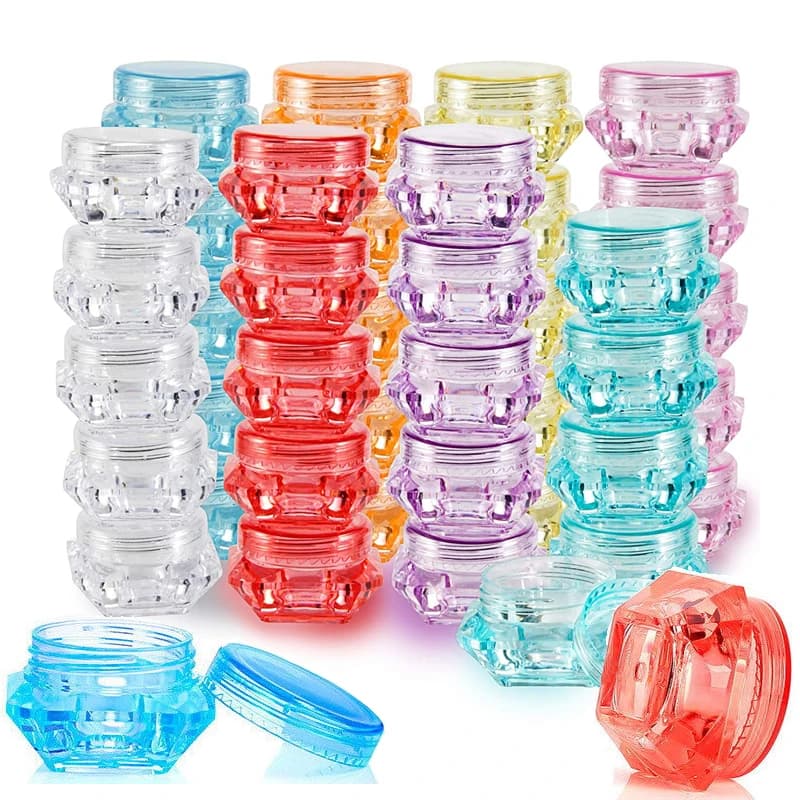 100 pcs of transparent plastic jars in the shape of a diamond 3 ml/5 ml, portable cosmetic containers, jars for cream samples, make-up, shade powder