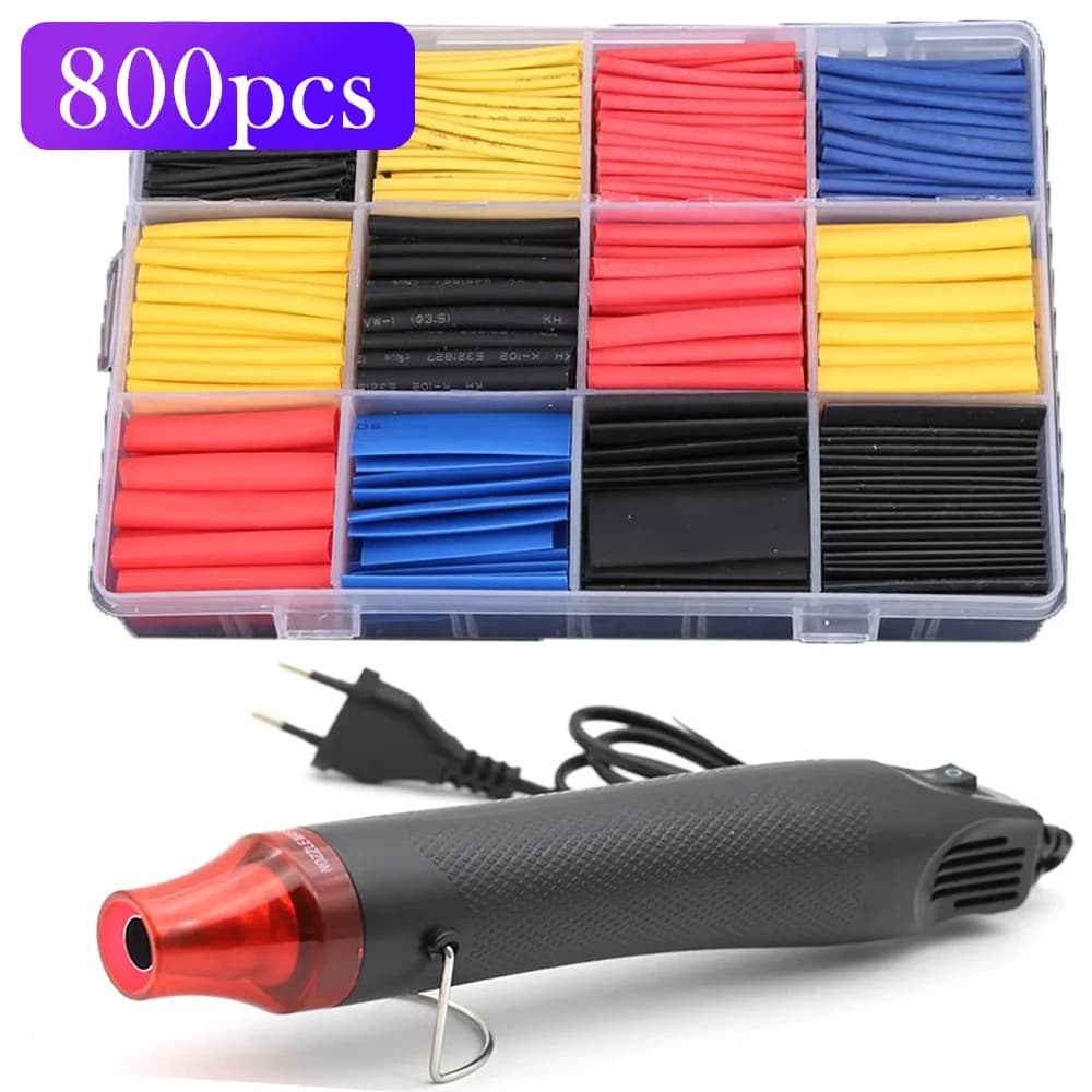 Mini pistola termica elettrica da 300 W Pistola ad aria calda portatile Spina UE 220 V con kit tubi termorestringenti Guaina isolante per cavi 2:1