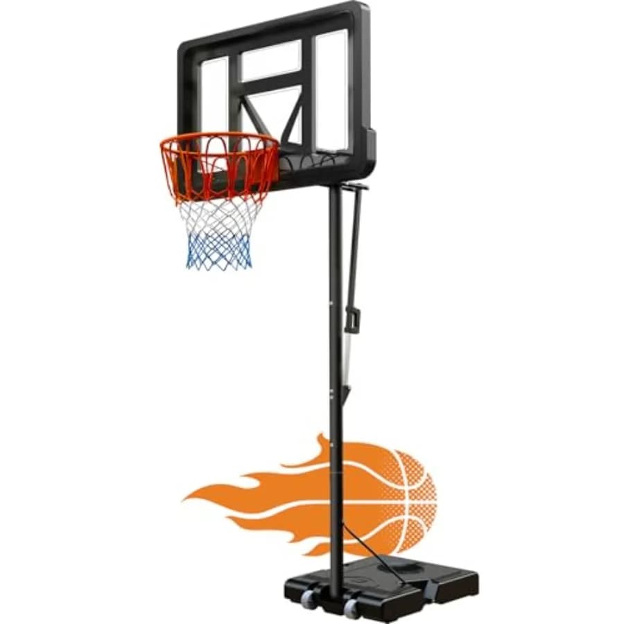 Canestro da Basket Regolabile per Esterni, Cortile o Garage, Tabellone in Policarbonato, Nero, Altezza Regolabile 2,35-3,05 m con Ampio Raggio d'Azione