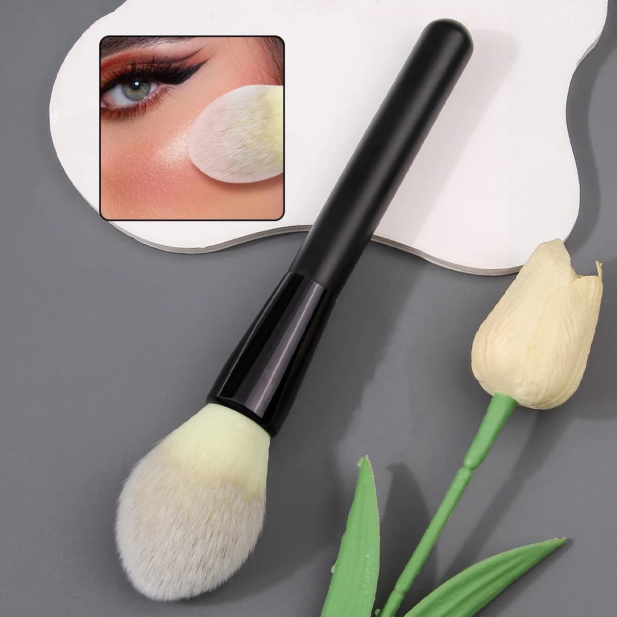 Pennello per trucco a setole morbide con manico in legno da 1 pezzo, pennello multifunzionale per fard, pennello per cipria sciolto e pennello per contorno