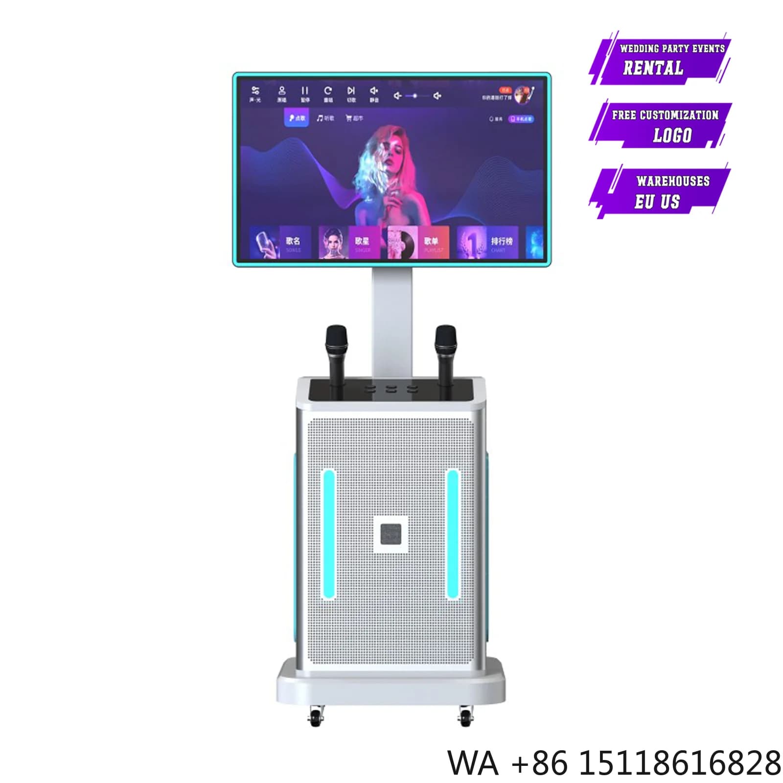 Home Karaoke Machine with Wireless Condenser Microphone Mobile Phone Compatible Karaoke Studio Microfono with Screen
