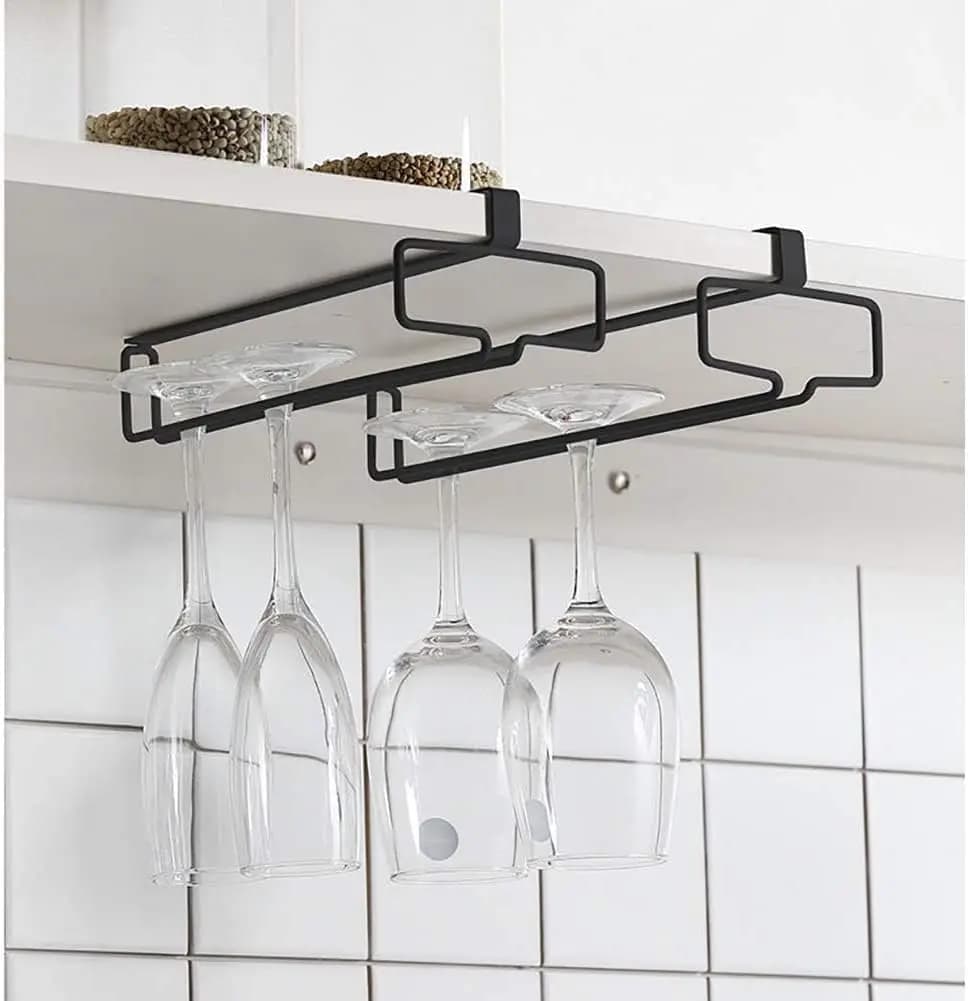 Portabicchieri Invertito per Vino Rosso, Senza Foratura, da Appendere Sotto il Mobile, Organizzatore per Cucina, Accessorio per Bar Domestico