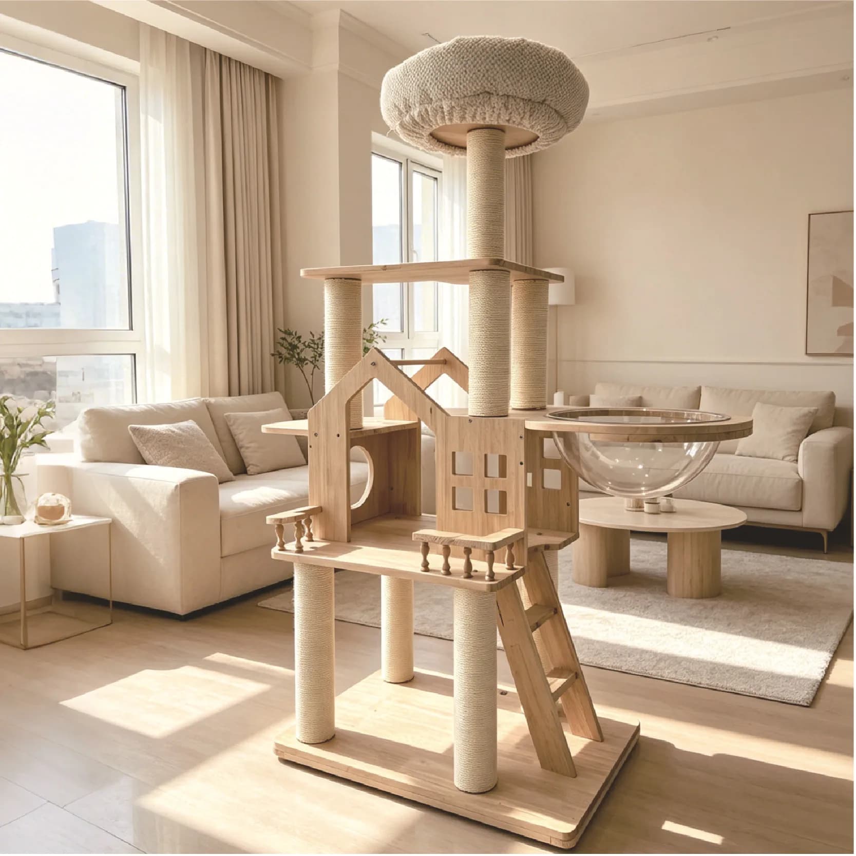 Solid Wood Cat Climbing Frame Nest Tree Integrated Shelf Scratching Column Grinding Claws Scratching Board