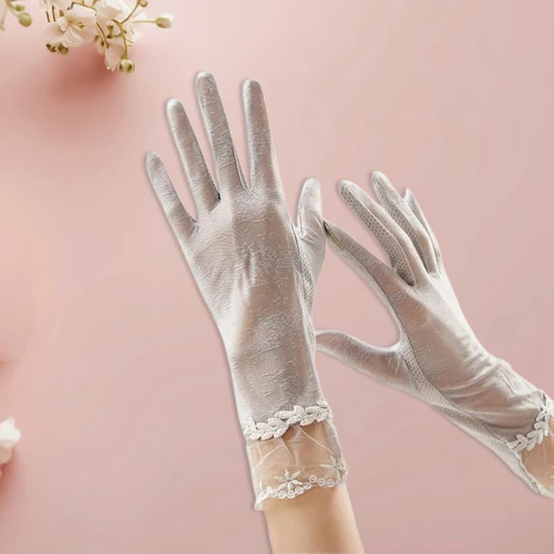 Women Sun Protection Lace Gloves Touch Screen Non-slip Breathable Cooling Gloves for Outdoor Driving Cycling