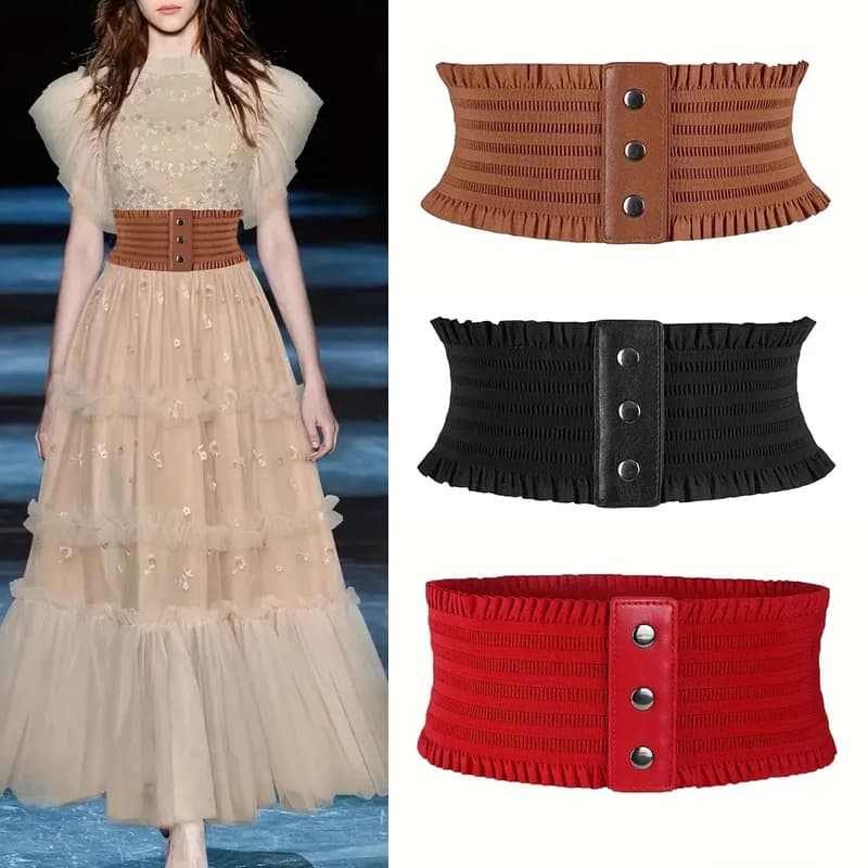 Cinture Corsetto in Pizzo Elastico Plus Size per Donne, Cinture Larghe Elasticizzate, Cintura Corsetto Gotica Punk Femminile, Cintura Marrone Rossa