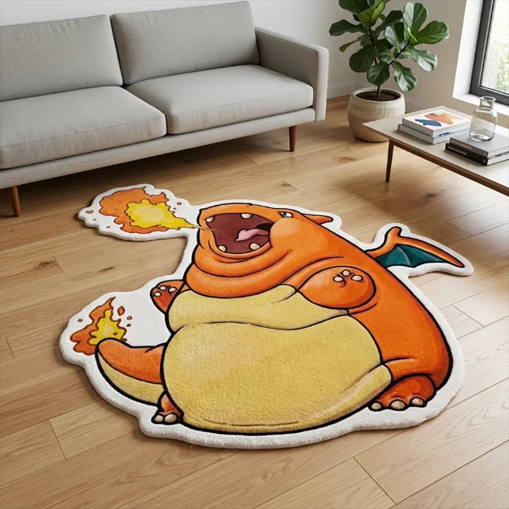 Funny Chubby Charizard Pokemon Anime Carpet Irregular Non-slip Fluffy Rug Teen Gaming Room Floor Decor Mat