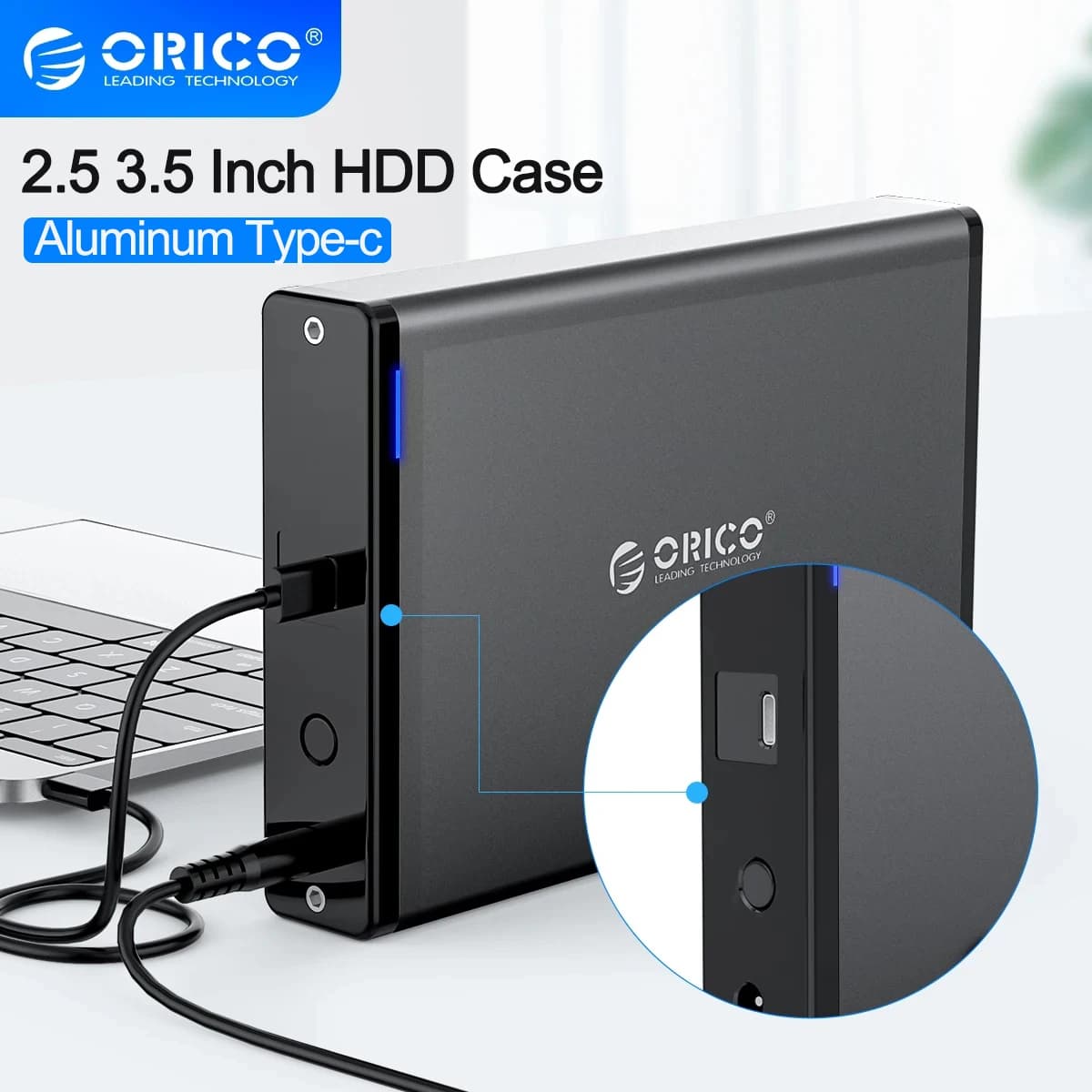 Custodia per disco rigido ORICO 3.5 Tipo C Custodia per disco rigido SATA da 2,5'' 3,5" Lettore per disco rigido esterno SATA a USB 3.0 per SSD HDD da 2,5/3,5''