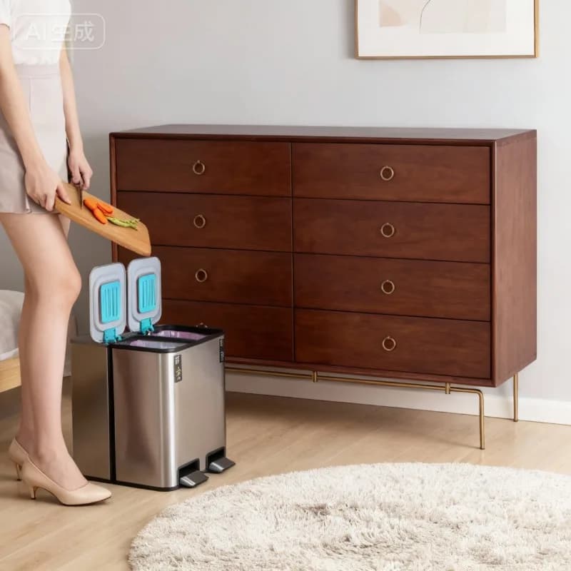 Cestino per Rifiuti 9L+9L con Coperchio, Doppio Bidone Grande per Cucina, Bagno, Camera da Letto, Toilette, Contenitore in Acciaio Inox con Pedale