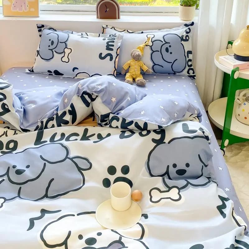 Set di biancheria da letto per cani carino nuovo Design copripiumino per ragazze con cerniera senza imbottitura federa per lenzuola piatte biancheria da letto Queen Size