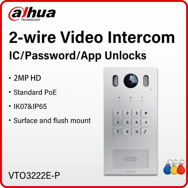 Dahua Videocitofono originale a 2 fili Campanello per appartamento IP da 2 MP con supporto tastiera PoE IC/Password/Sblocca remota VTO3222E-P
