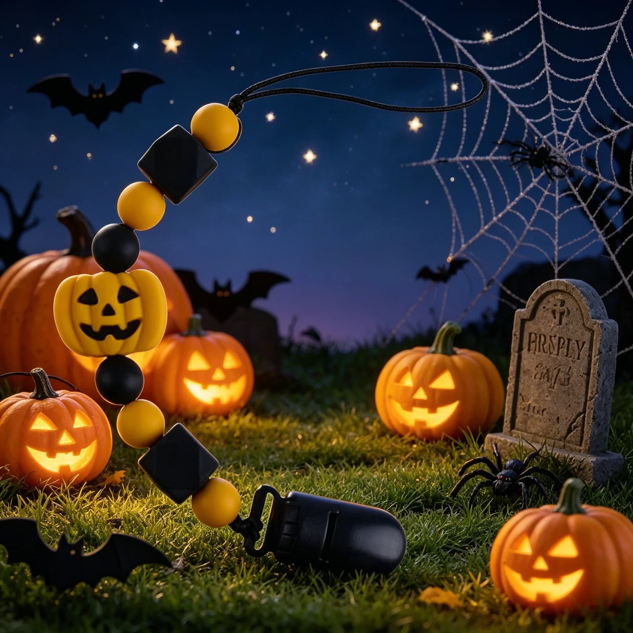 Porta dentizione zucca di Halloween Clip per ciuccio in silicone Catena per ciuccio infantile Regalo per baby shower Accessorio per l'alimentazione dei denti per bambini