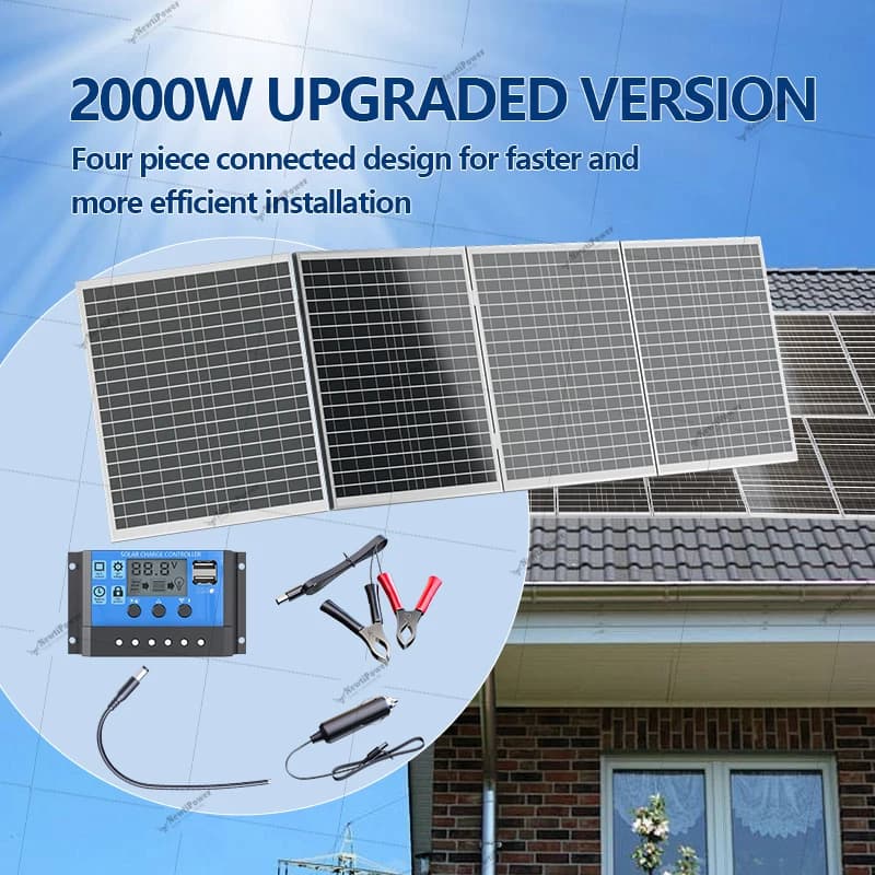 Pannello solare policristallino da 2000 W Design pieghevole con centrale elettrica portatile ad alta efficienza con uscita 12 V per camper, campeggio
