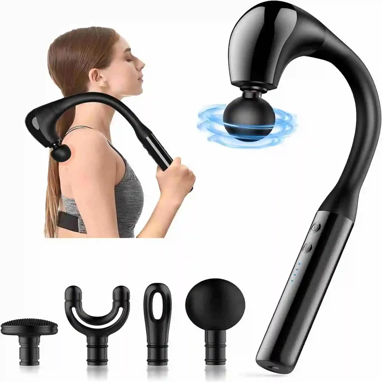Massage gun with extension handle 10 mm deep muscle percussion massage gun Leg massager with back neck and waist with 4 massage heads