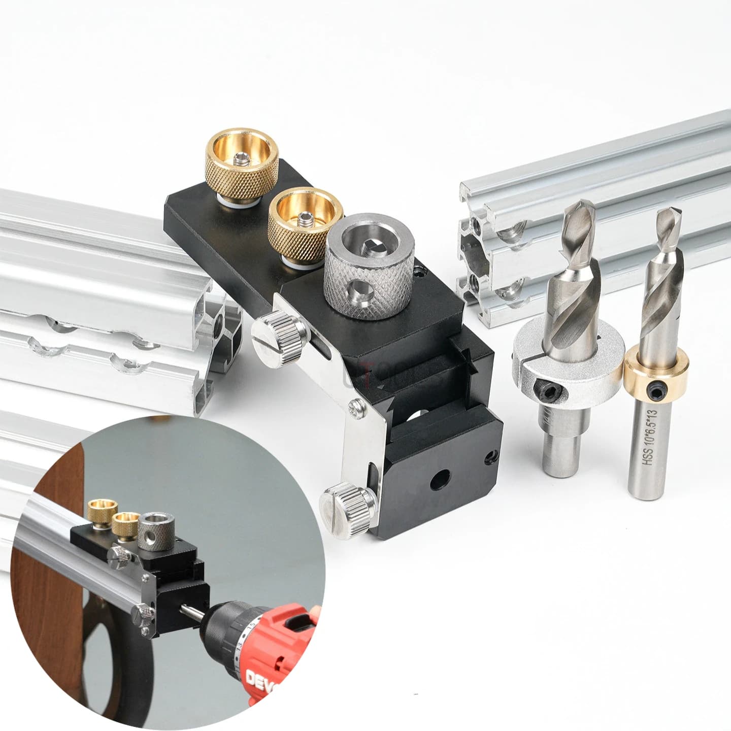 L Drilling Tools for Aluminium Profiles, M6/M8 Threading Aid, Positioning Tool Profile Holes 20/30/40