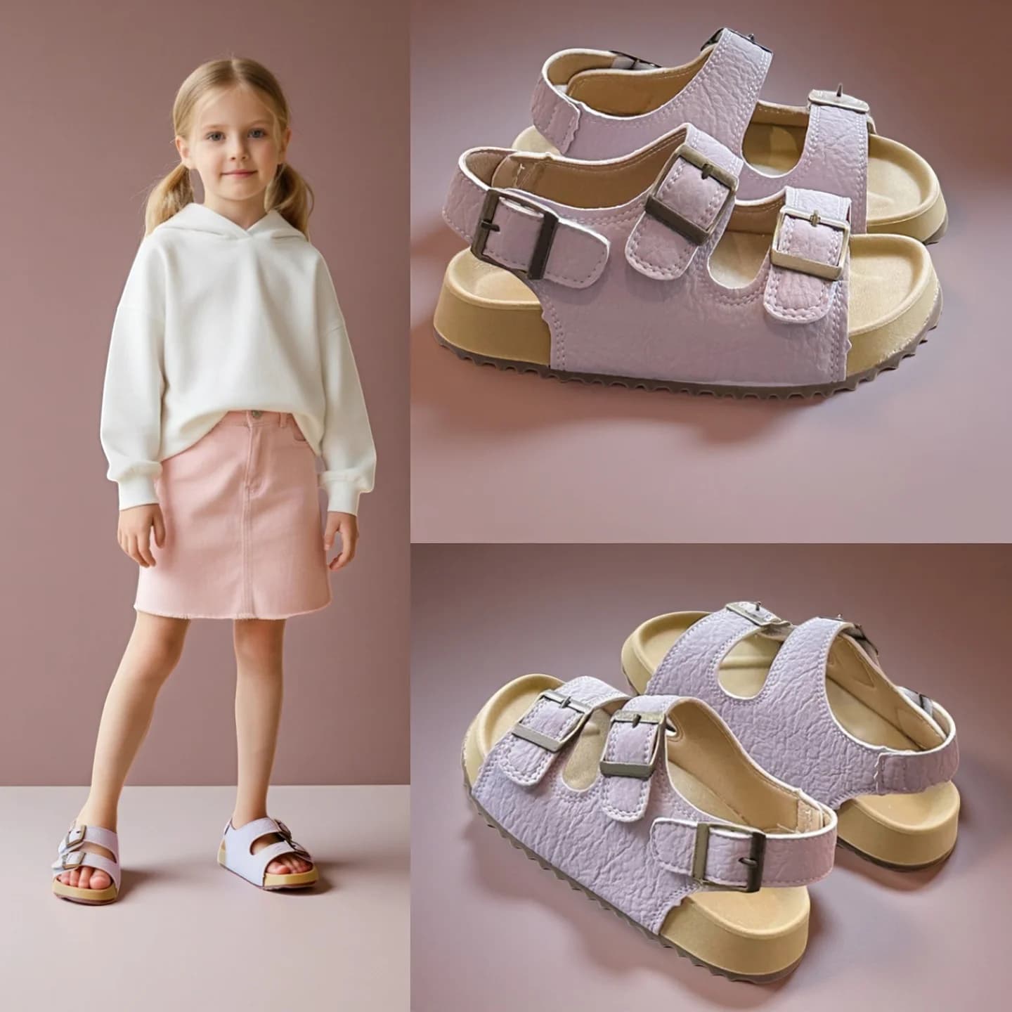 COMFY KIDS Sandali per bambini con suola morbida, da bambina, con punta aperta, fibbia regolabile, scarpe estive da passeggio all'aperto