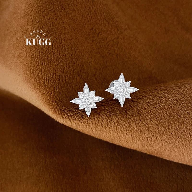 KUGG Orecchini in oro bianco 18 carati al 100% dal design classico ed elegante, orecchini con diamanti naturali veri per le donne, gioielli da matrimonio di alta qualità