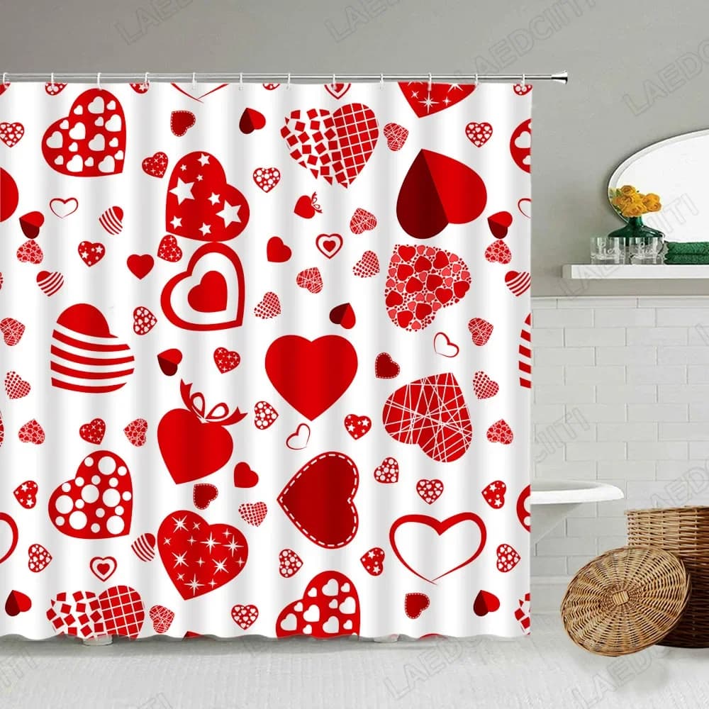 Tende da doccia per San Valentino, motivo creativo con cuori rossi, regalo moderno per donna e ragazza, decorazione per bagno e casa in tessuto