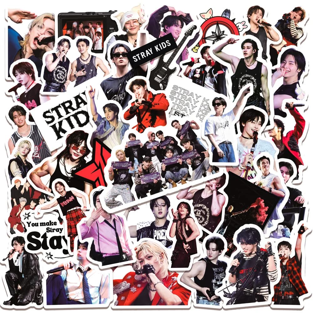60 Stray Kids World Tour Adesivi per notebook SKZoo da uomo con muscoli misti Decorazione per tazza d'acqua impermeabile Adesivi circondanti con stelle