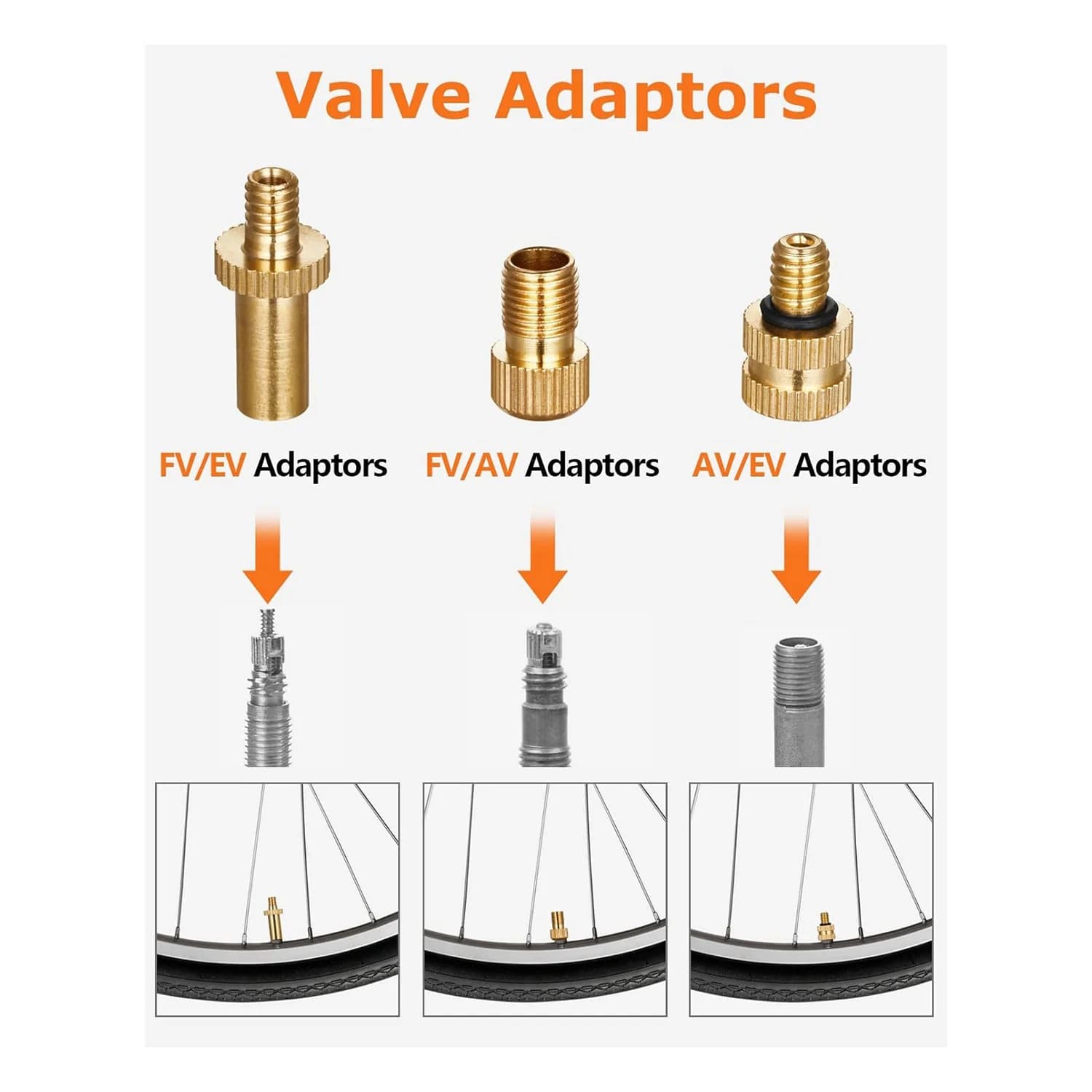 Kit Adattatore Valvola Presta e Schrader ABKV-1Set per Bici, Aghi per Pompa a Sfera, Adattatore in Ottone per Pompa Pneumatici Bici, Metallo