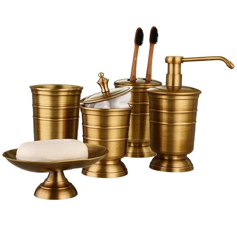 Set di accessori per il bagno Dispenser di sapone in ottone antico Portasapone Portaspazzolino Serbatoio di stoccaggio Tazza per gargarismi Set di accessori per il bagno