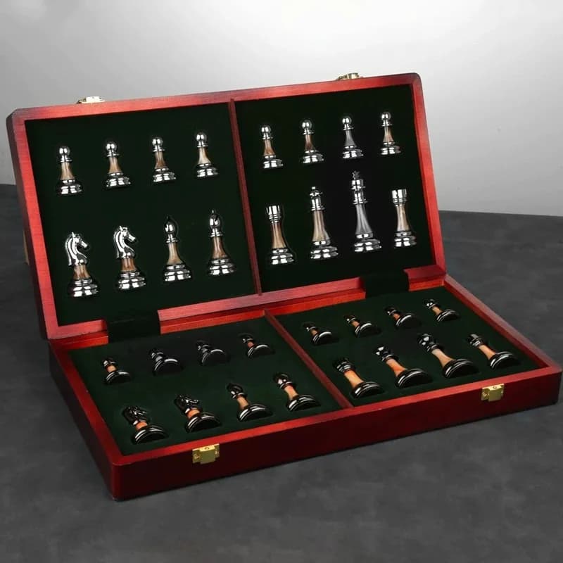 Luxurious oversized 45cm/17.7inch wooden chess set, with metal and acrylic large chess pieces, the king is 9cm/3.5inch high.