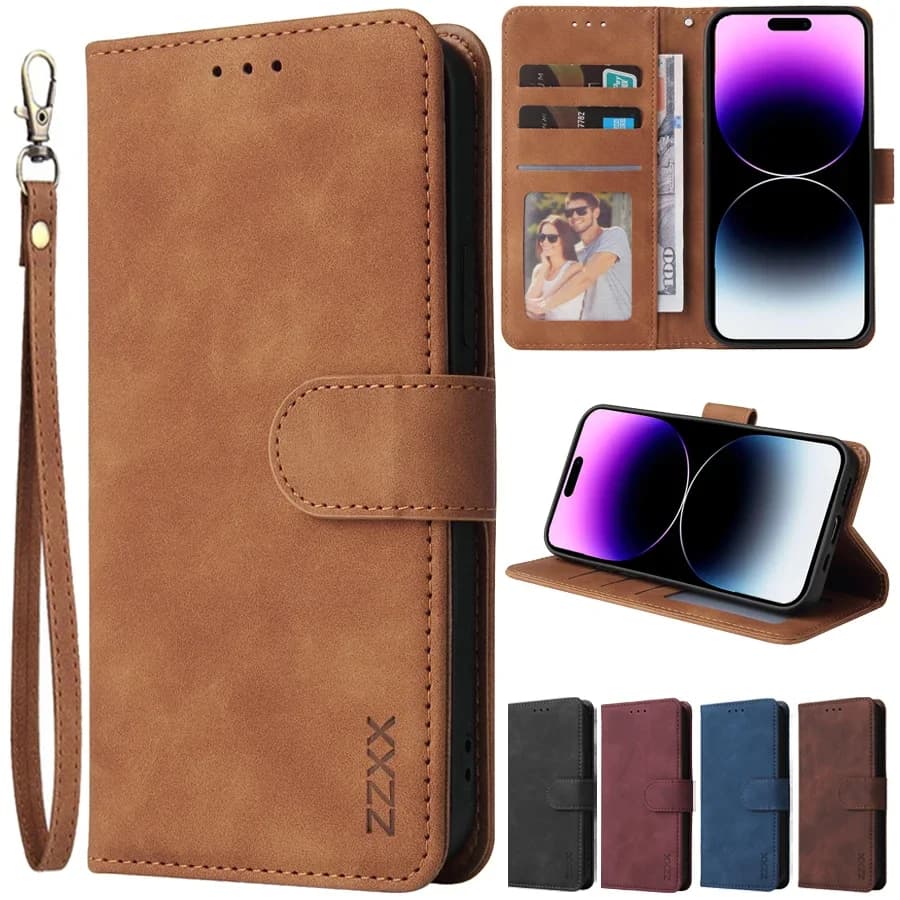 Portafoglio con slot per schede Custodia in pelle con vibrazione magnetica per iPhone 16 Pro Max 15 Plus 14 13 Mini 12 11 SE 2022 X XR XS Max 8 7 Cover