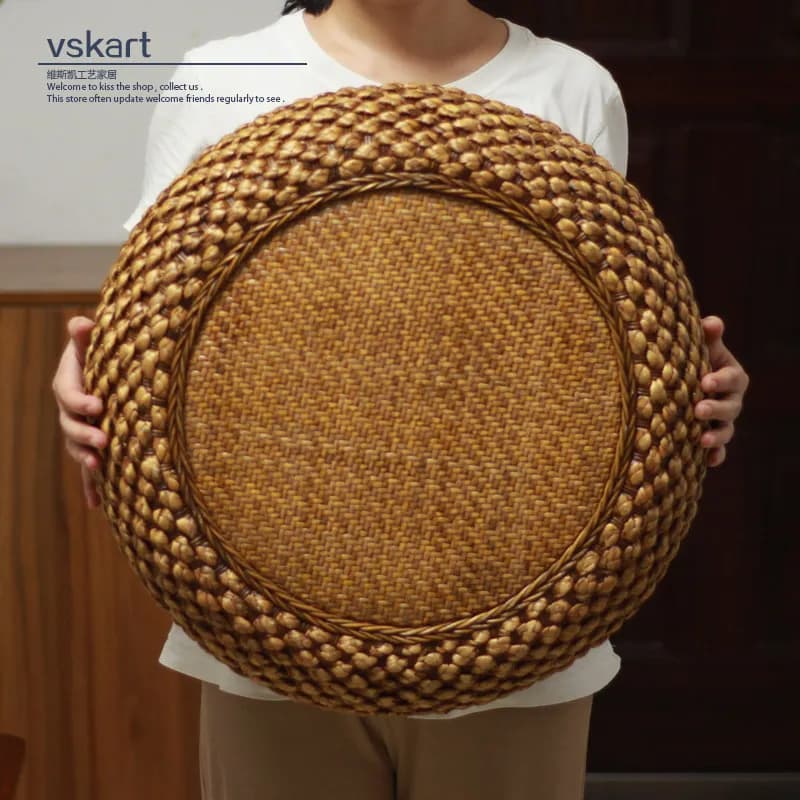Rustic Woven Floor Cushion, Thickened Meditation Mat for Zen & Prayer, Straw Grass Pouf for Tatami, Comfortable Seat Pad