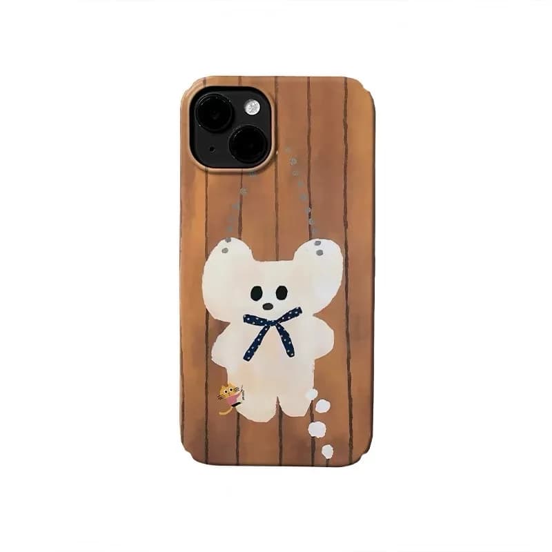 Brown White Bear Pendant Cartoon Phone Case for IPHONE 17 Air 16E 15 PROMAX 14 Plus 13 12 MINI 11 16Plus XR Acrylic Phone Cover